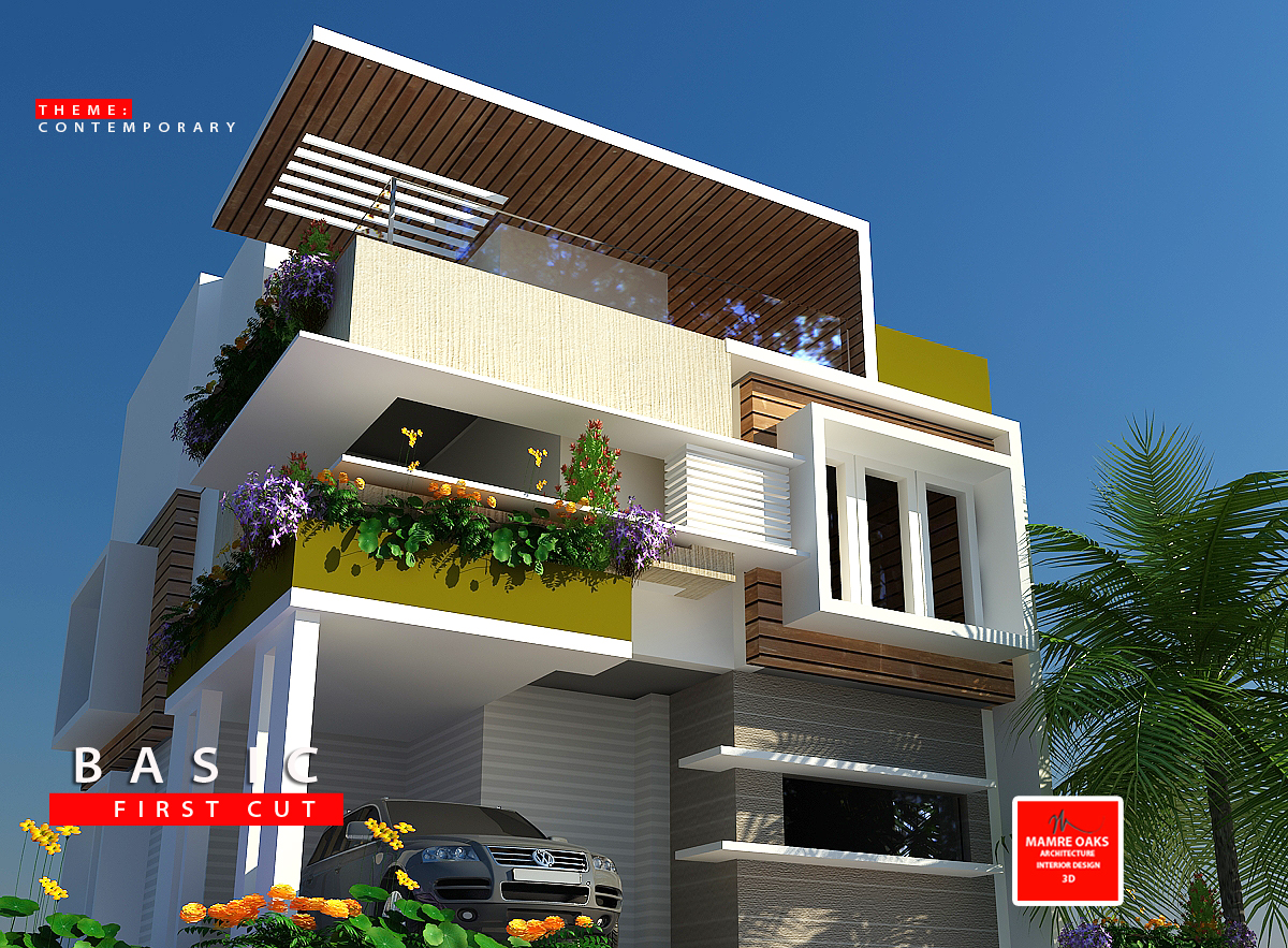 House elevation design in bangalore 30x 40 Jalahalli | Mamre Oaks 3d